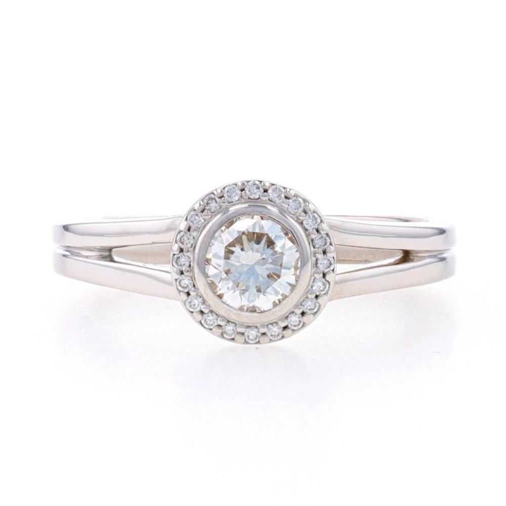 White Gold Diamond Halo Engagement Ring - 14k Round Brilliant .50ctw